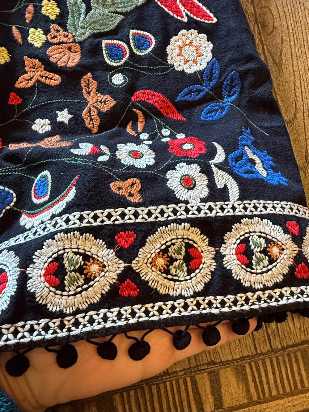 Altar'd State Black Boho Mini Skirt with Birds & Multicolor Floral Embroidery - Picture 2 of 9